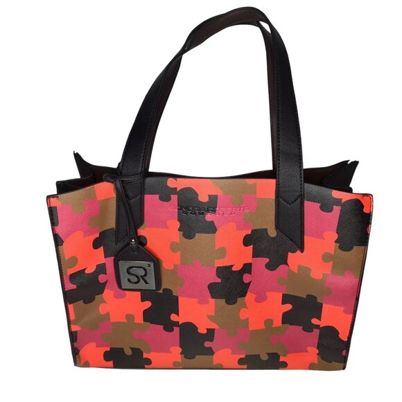 Sondra Roberts Squared Large Colorful Faux Leather Shoulder Bag Tote - Picture 1 of 16